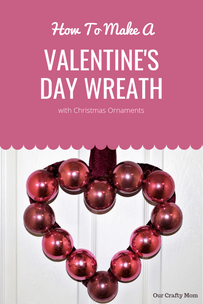 Use pink Christmas ornaments and ribbon to make an easy DIY Valentine's Day Wreath for your front door that you will love for years to come. You'll have this simple wreath done in minutes! #wreaths #valentines #kenarry