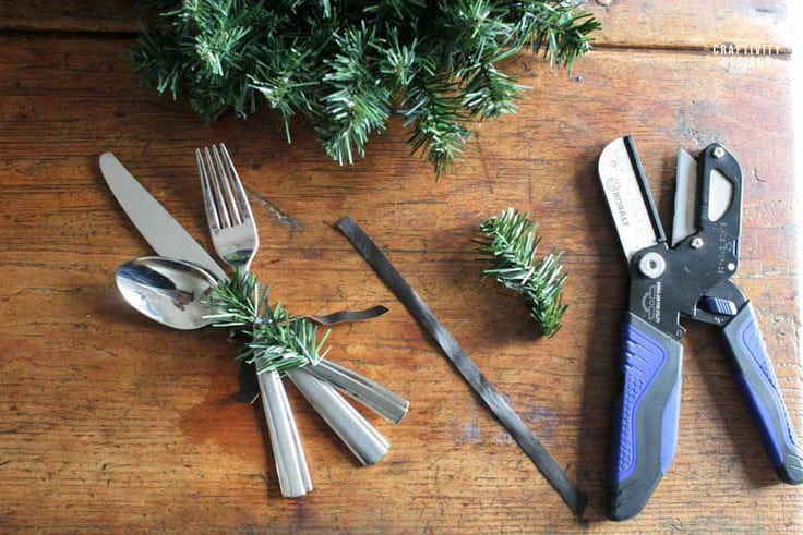 Make easy Christmas Napkin Rings with Leather and Evergreens.