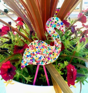 Make sparkly Flamingo Plant Pokes with Polymer Clay!