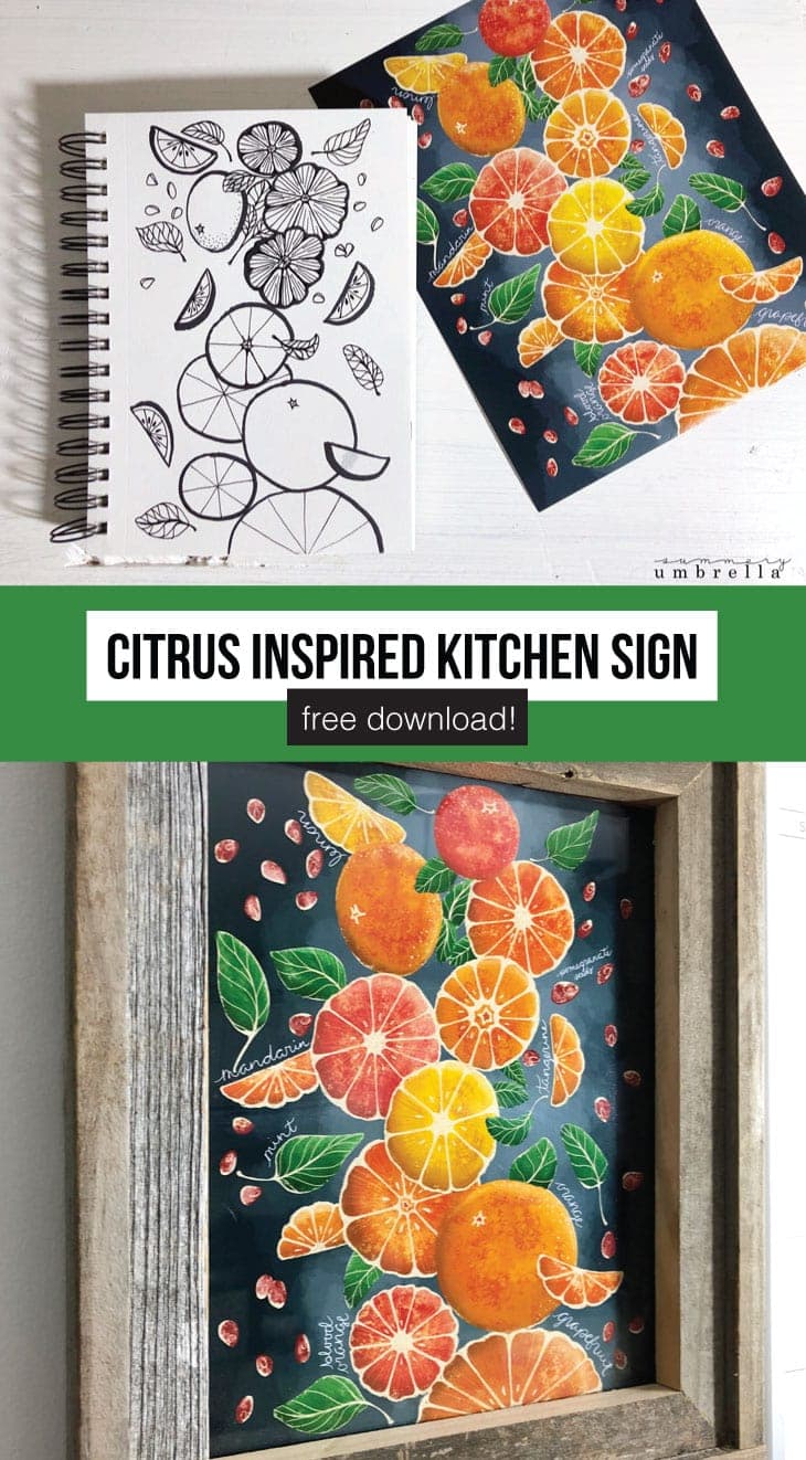 Create a custom citrus inspired kitchen sign with this FREE Printable Wall Art. Not only will it brighten up your kitchen, but will also inspire cheerful family gatherings! #kitchenart #freeprintables #kenarry