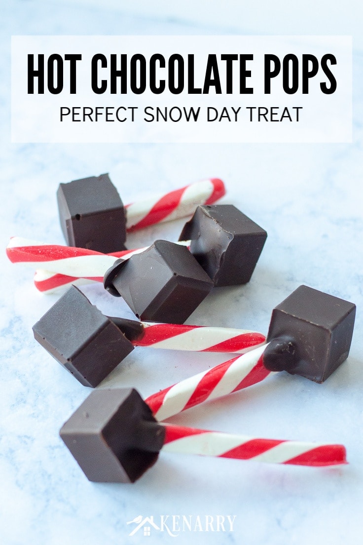 Learn how to make these homemade hot chocolate pops or spoons that are made of just TWO ingredients as an easy DIY treat you can enjoy on snow days, holidays or other special occasions this winter. This recipe would also make festive party gifts or favors. #hotchocolate #hotcocoa #kenarry