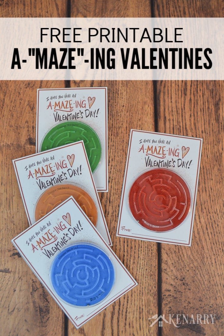 If your child loves games and puzzles, this kids Valentine's Day card will be perfect. Just download the free printable and attach a toy maze or labyrinth. #valentinescards #valentines #kenarry