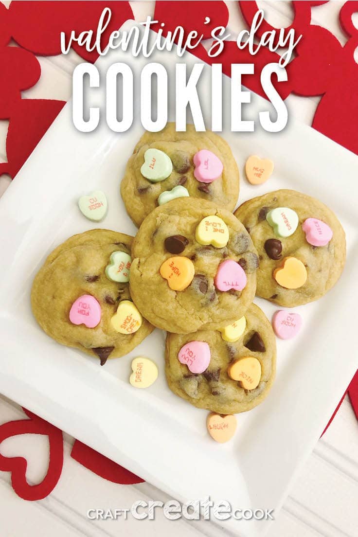 Valentine's Day is one of my favorite holidays. What's better than love and chocolates? Conversation Heart Cookies with chocolate chips are soft, chocolatey and perfect for the ones you love. #valentines #cookies #kenarry