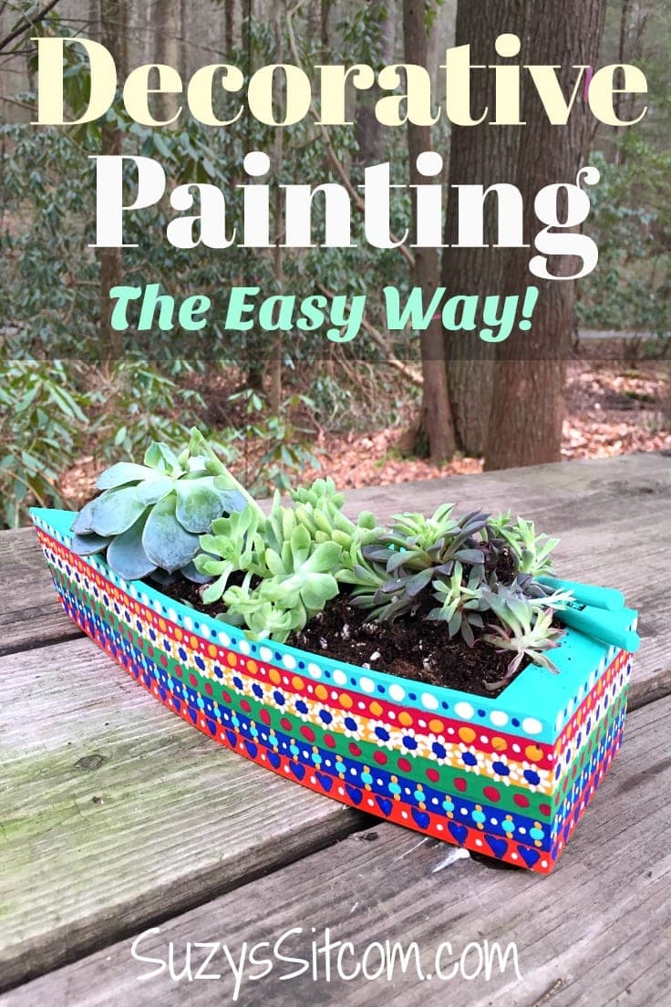 Love the look of decorative painting?  This tutorial walks you through  decorative painting: adding color the easy way with acrylic paint.  Create a beautiful and eyecatching piece of nautical decor! #decorativepainting #paintingtips #kenarry