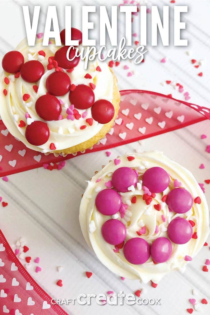 These Easy to Make Valentine Cupcakes with a simple to recreate decoration are the perfect Valentine's Day treat for a school party for the kids! Everyone will think they are homemade/store bought but only you will know how much time and money you saved by starting with a box mix. #easyrecipe #valentinesday #kenarry