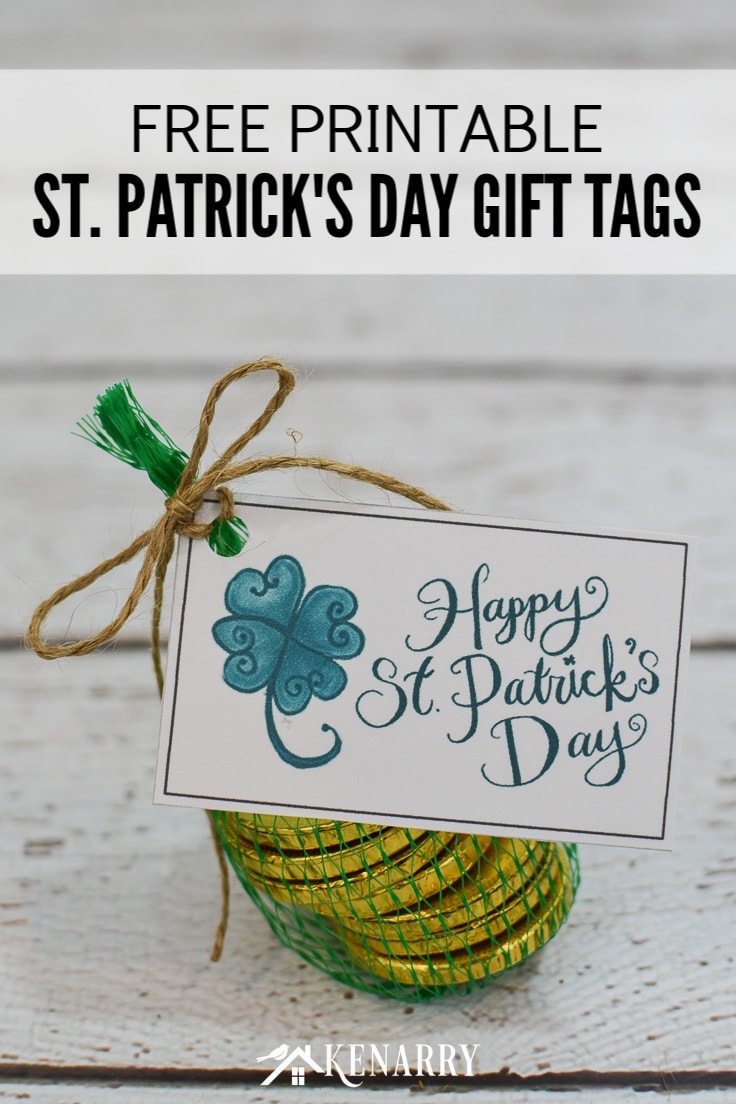 Celebrate the luck of the Irish with these fun free printable Happy St. Patrick's Day gift tags featuring a shamrock or four leaf clover, perfect for any St. Patty's Day party favors and treats! #freeprintables #stpatricksday #kenarry
