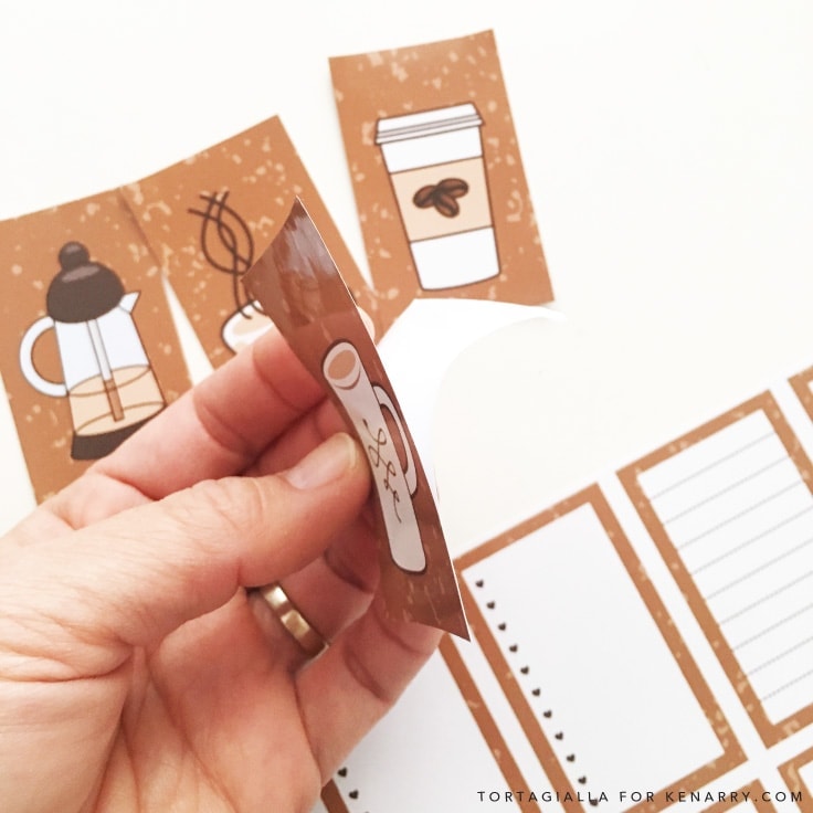 Looking for FREE printable planner stickers to spice up your planning game? Check out these coffee themed designs that you can download and print from home. #printables #planner #kenarry