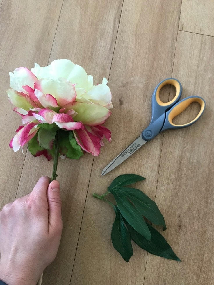 Cutting leaves off of flower wand