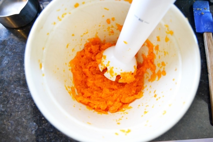 carrot cake cookie recipe - first step is puree the carrots