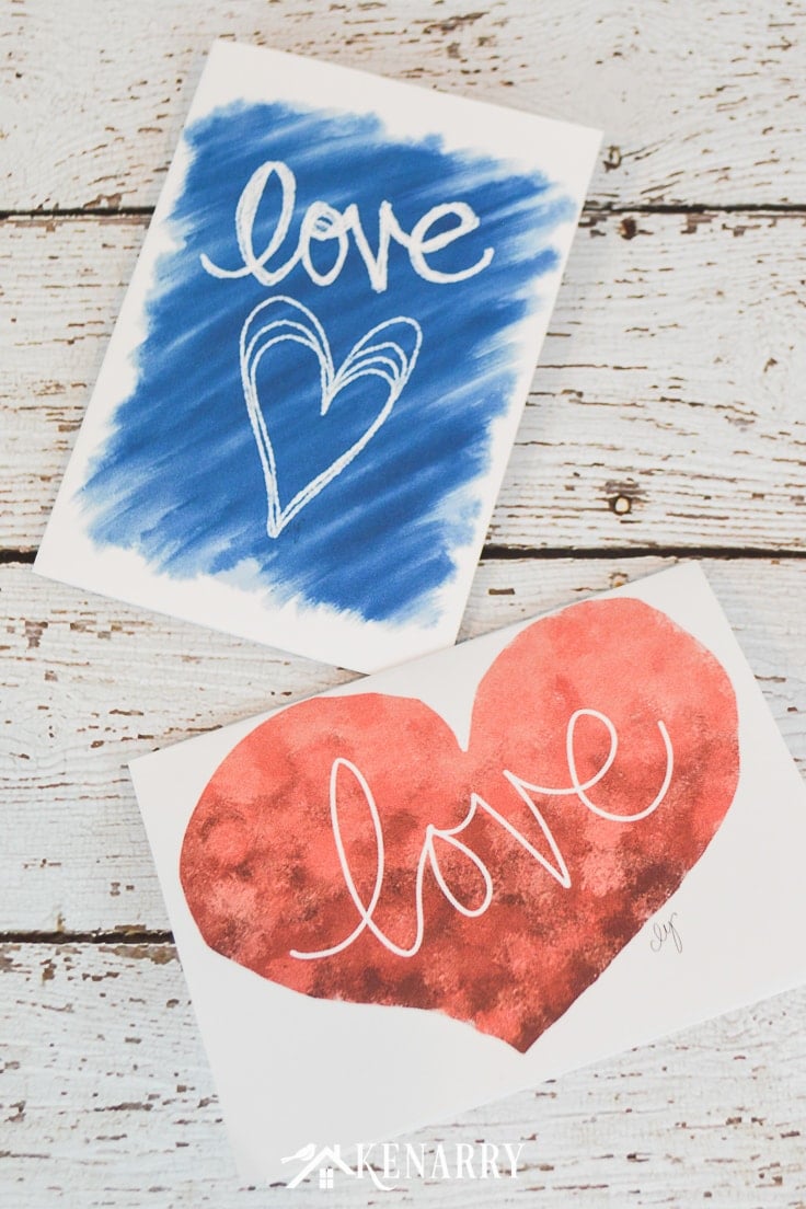 Two free printable Mother's Day cards - blue color with the word love and a heart written in white and a red heart on the other one. 
