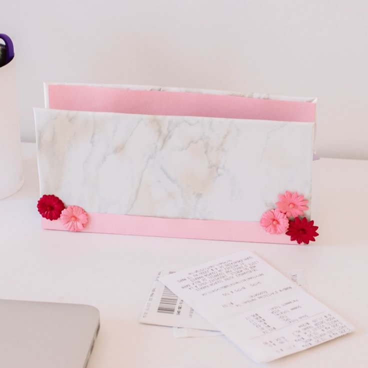 A DIY receipt folder to keep all of your smaller files and documents organized.
