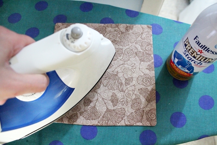 ironing the fabric again with starch