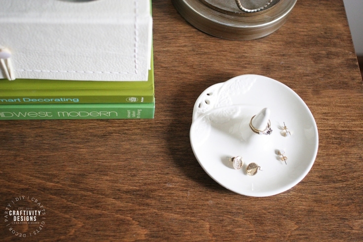 Small White Ring Dish as Nightstand Decor