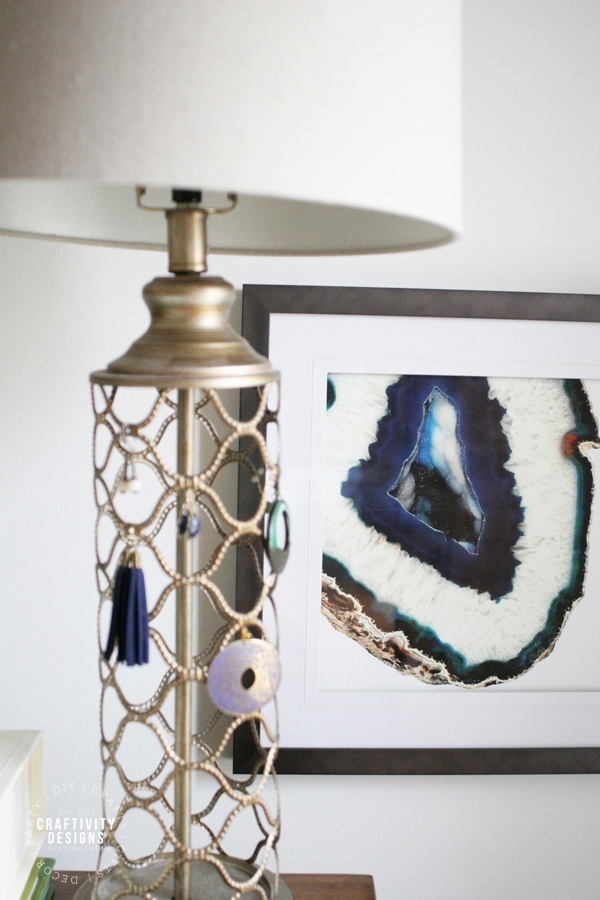 Brass Trellis Lamp on Bedside Table as Nightstand Decor