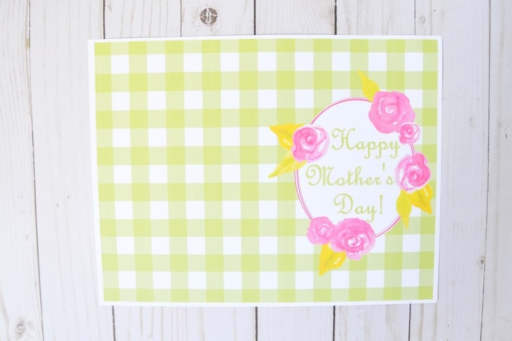 Printable Mother's Day card once it has been printed but before the excess white trim has been cut off around the edges