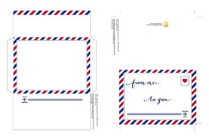 Red and Blue striped airmail design on printable greeting card and coordinating envelope.