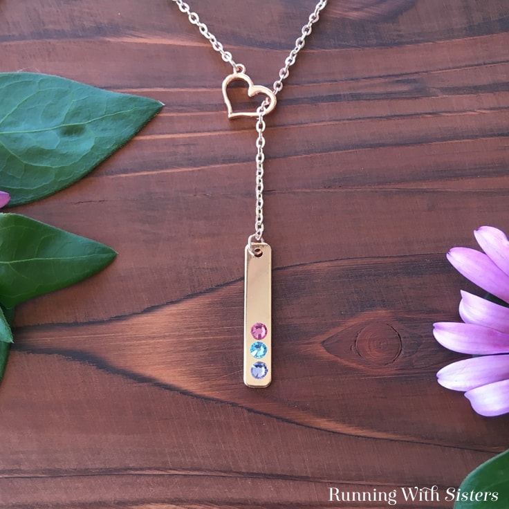 Make a Mother’s Day DIY Gift featuring children’s birthstones on a necklace. 