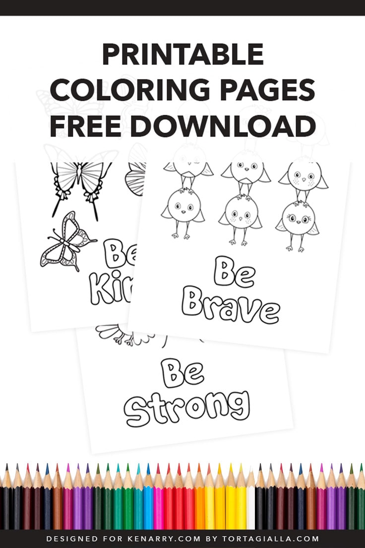 Three printable coloring page designs with colored pencils. Image reads "Printable Coloring pages free download" 