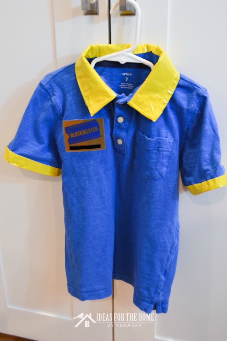 A blue Blockbuster video shirt on a hanger as a retro 90s costume