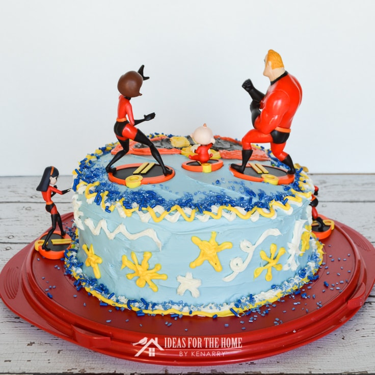 The back side of an Incredibles birthday cake
